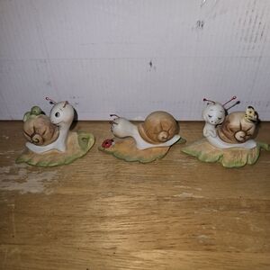 Adorable Snail Figurines with Ladybug and Butterfly